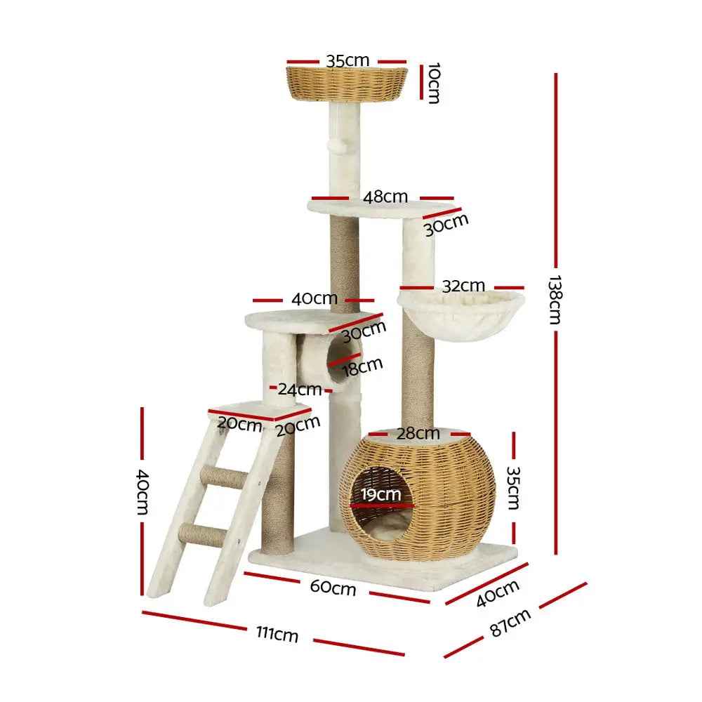 i.Pet Condo Rattan Tower - 138cm - Luxe Whiskers