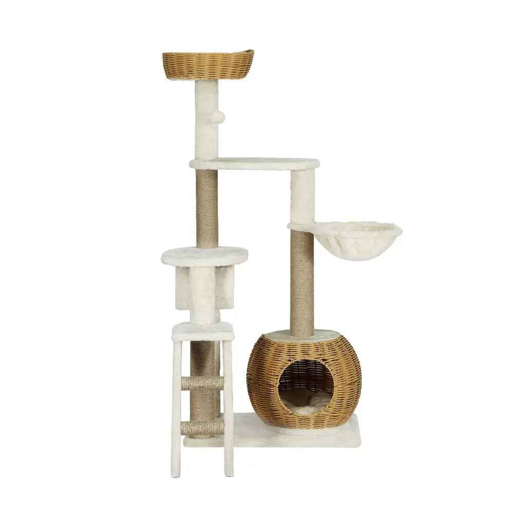 i.Pet Condo Rattan Tower - 138cm - Luxe Whiskers