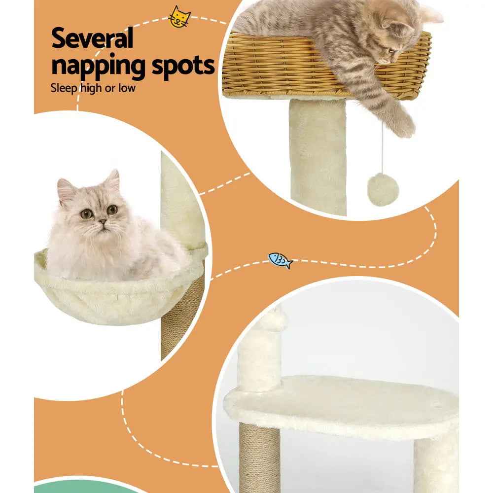 i.Pet Condo Rattan Tower - 138cm - Luxe Whiskers