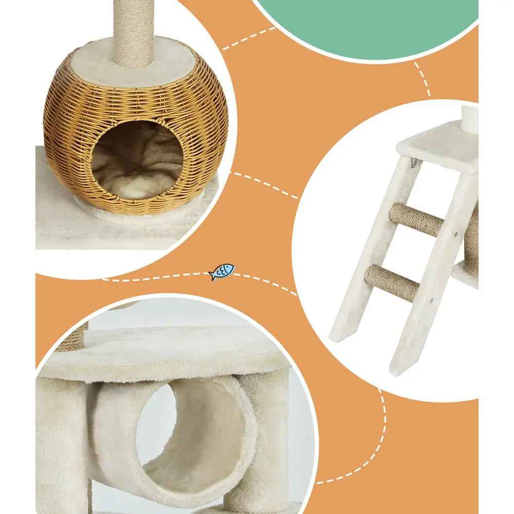 i.Pet Condo Rattan Tower - 138cm - Luxe Whiskers