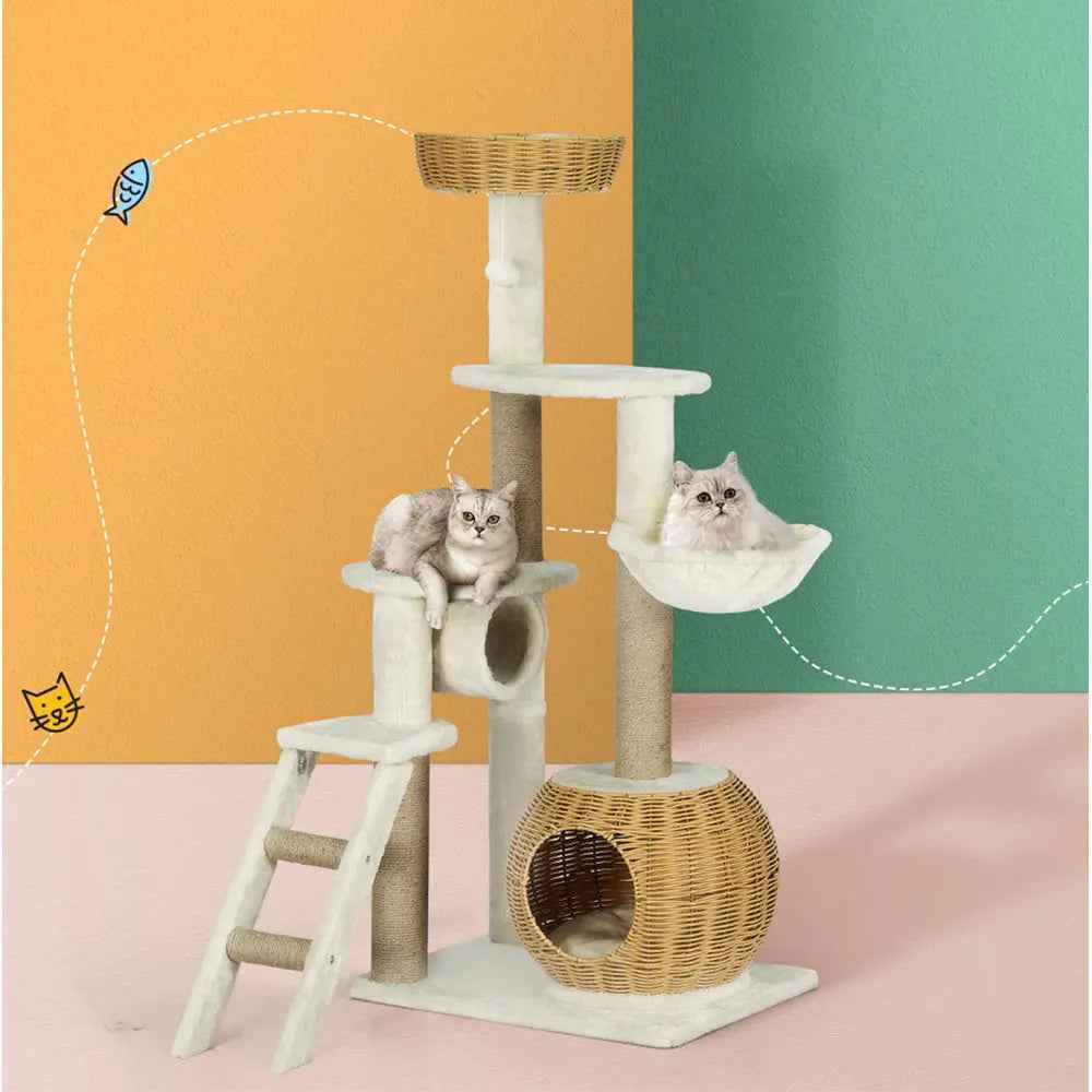 i.Pet Condo Rattan Tower - 138cm - Luxe Whiskers