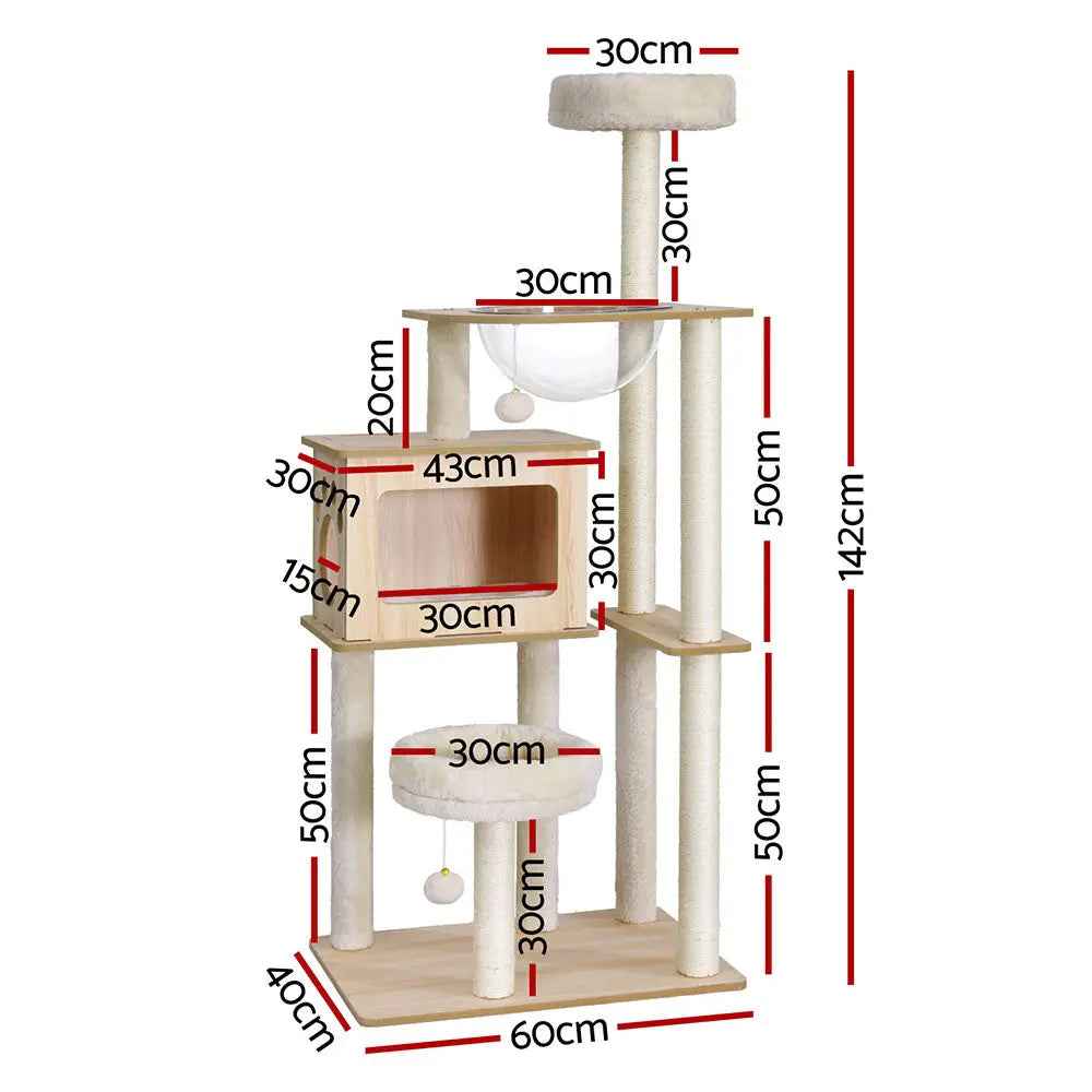 i.Pet Wooden Condo Cat Tree Tower- 142cm - Luxe Whiskers