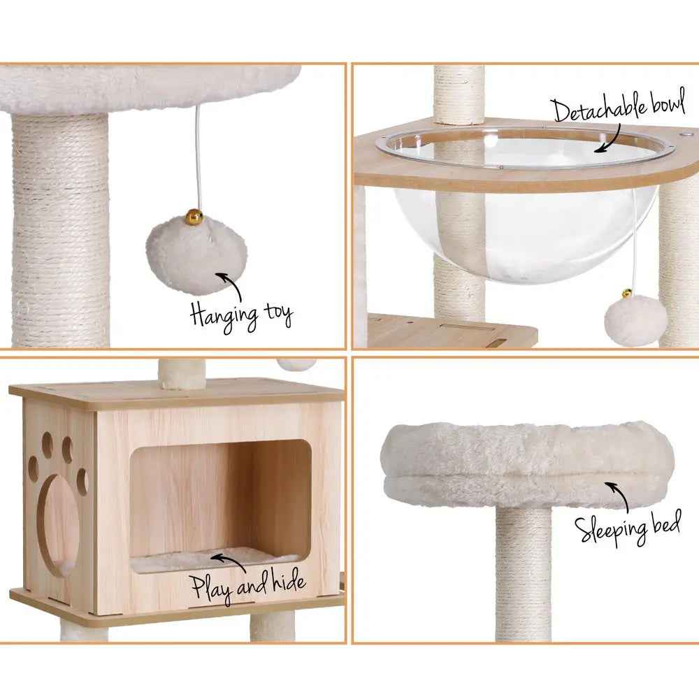 i.Pet Wooden Condo Cat Tree Tower- 142cm - Luxe Whiskers