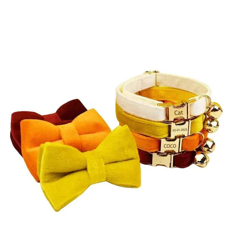 Velvet Bow Cat Collar - Yellow - Luxe Whiskers