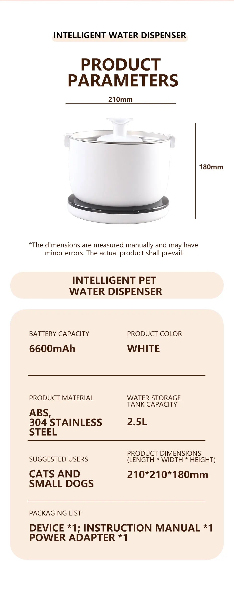 Wireless Cat Water Fountain Auto Sensor Drinking Fountain Quiet Pump 2.5L Pet Water Dispenser for Cats Dog Stainless Steel Tray Luxe Whiskers