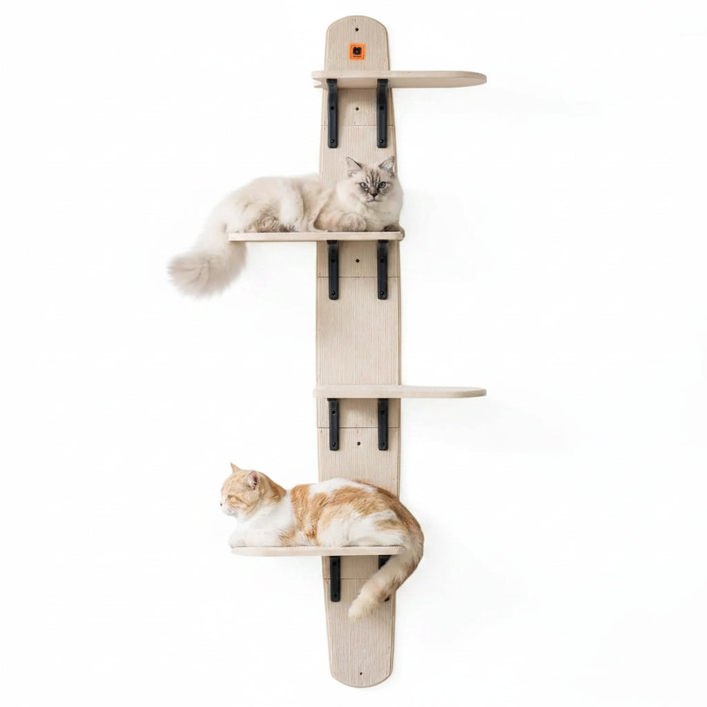 4-Tier Wall Mounted Cat Shelves Climbing Tree, Space Saver Wooden Cat Wall Furniture with Carpeted Perch for Indoor Cats