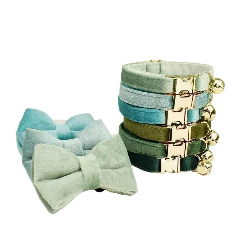 Velvet Bow Cat Collar - Green - Luxe Whiskers