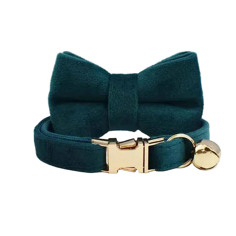 Velvet Bow Cat Collar - Blue - Luxe Whiskers