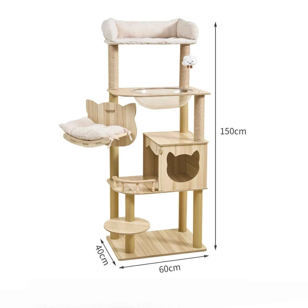 Tall Wooden Cat Condo & Plush Top Perch Cat Tree