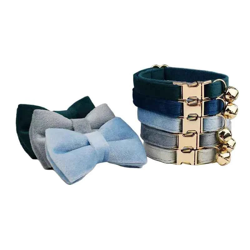 Velvet Bow Cat Collar - Blue - Luxe Whiskers