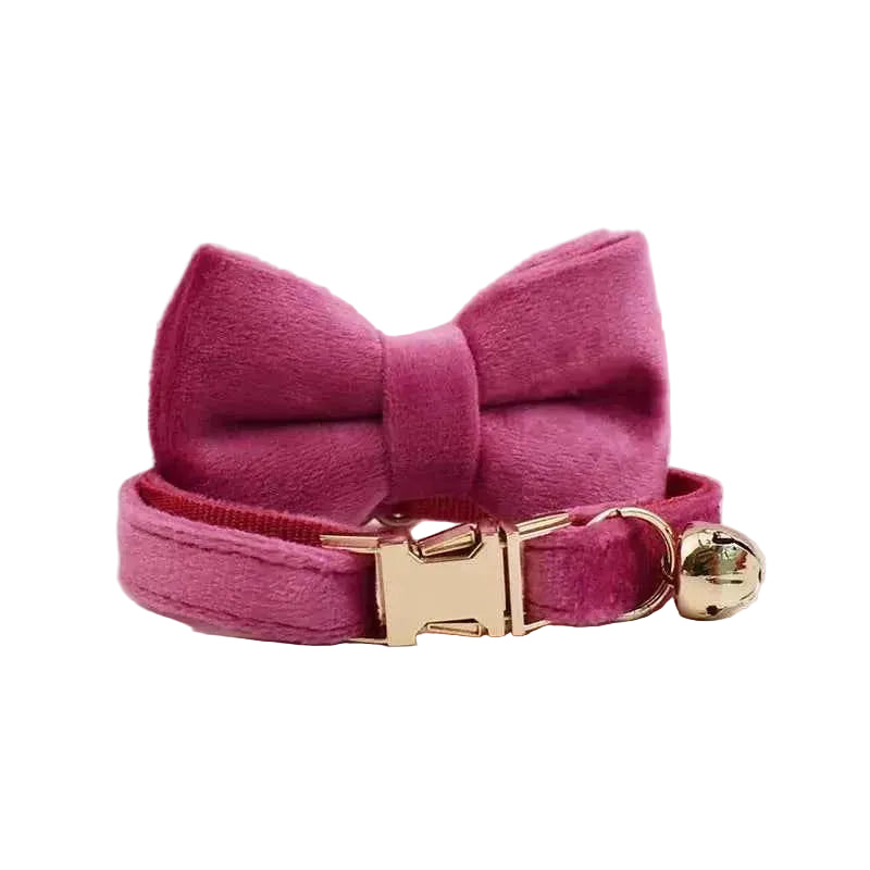 Velvet Bow Cat Collar - Pink - Luxe Whiskers