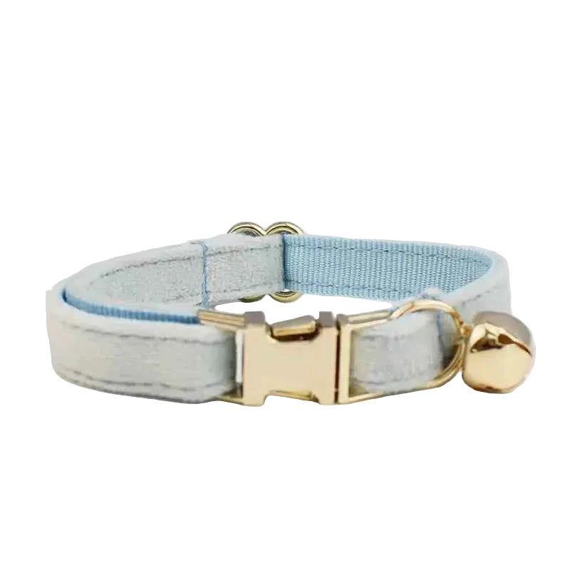 Velvet Bow Cat Collar - Blue - Luxe Whiskers