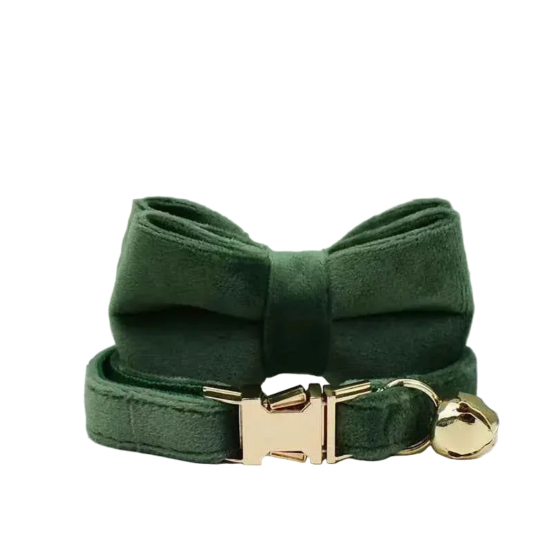 Velvet Bow Cat Collar - Green - Luxe Whiskers