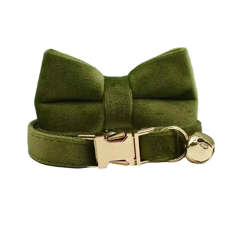 Velvet Bow Cat Collar - Green - Luxe Whiskers