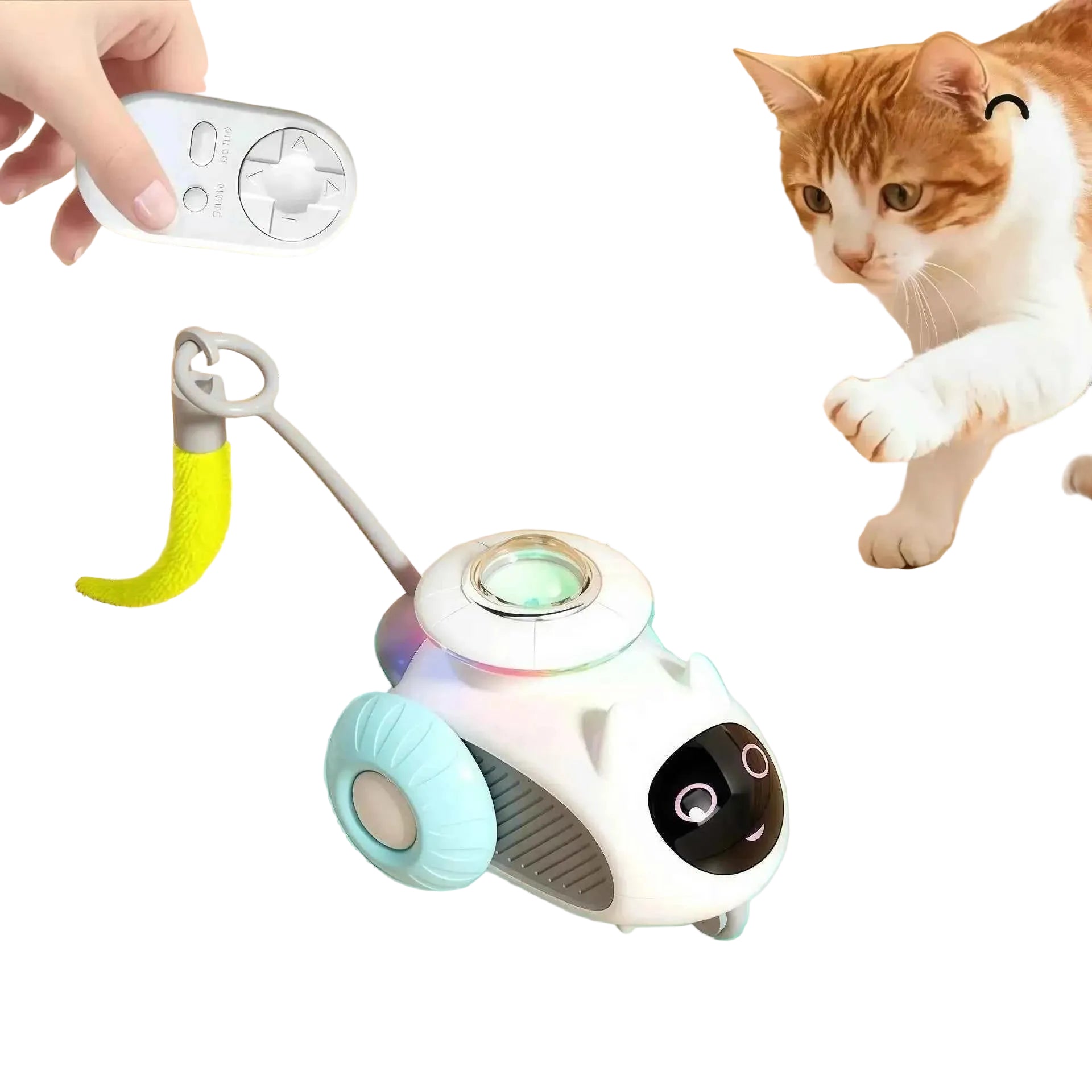 Cat Toys Car for Indoor Remote Control Smart Automatic Car with Tail Rechargeable LED Auto Moving Exercise Interactive Cat Toys - Luxe Whiskers