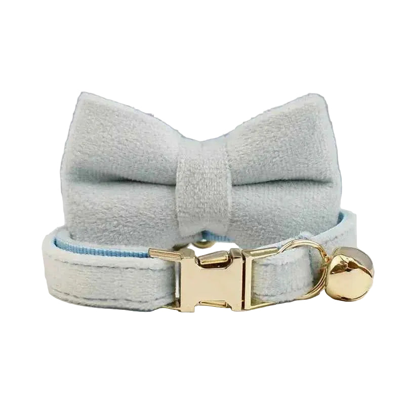 Velvet Bow Cat Collar - Blue - Luxe Whiskers
