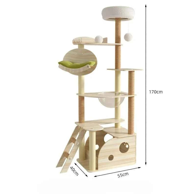Tall Wooden Cat Condo & Plush Top Perch Cat Tree