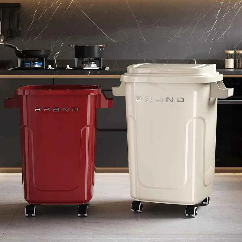 Household wheeled kitchen trash can with large capacity, no need to bend over, high appearance level, horizontal type trash can
