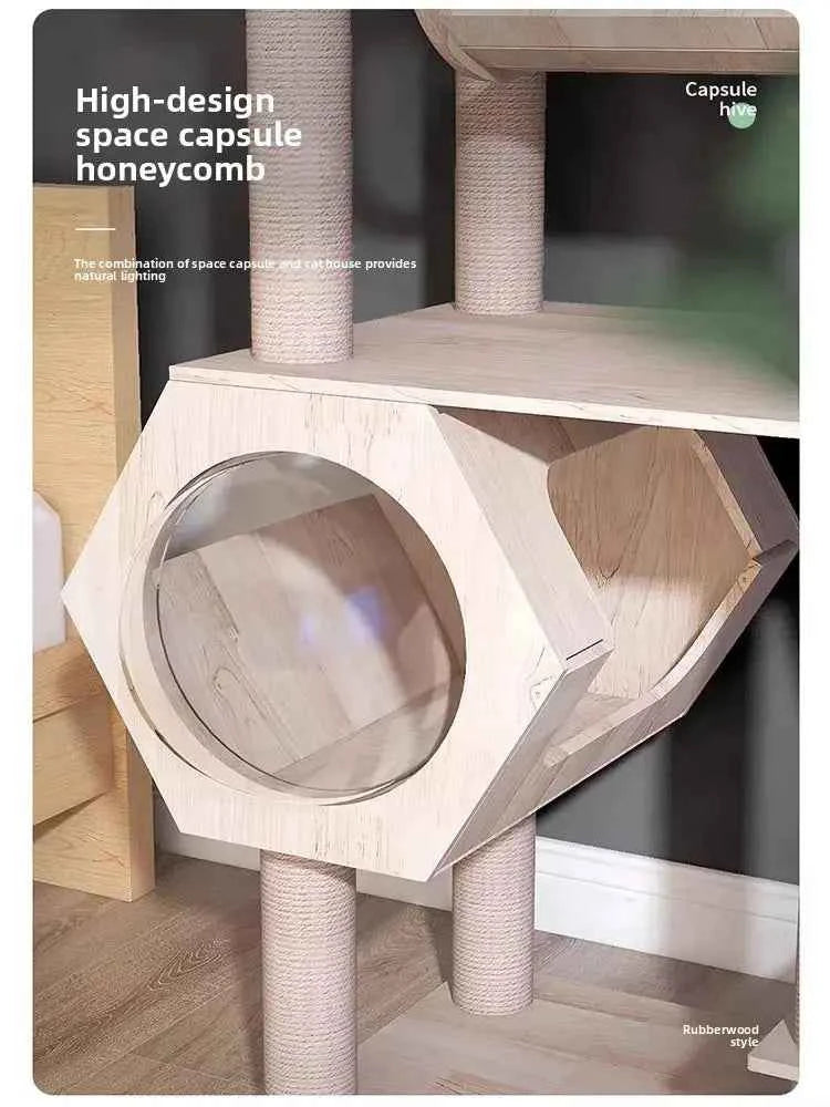 Wooden Cat Tower - With Pod Bed - Luxe Whiskers