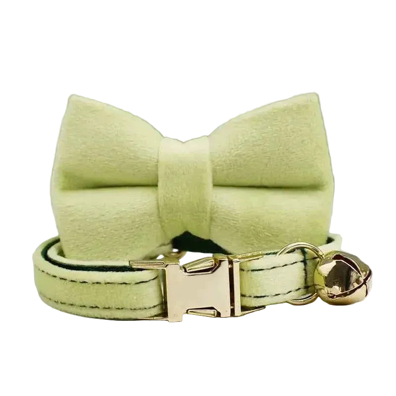 Velvet Bow Cat Collar - Green - Luxe Whiskers