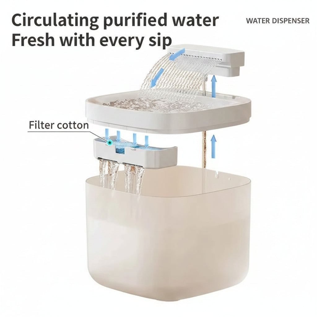 3L USB Pet Water Fountain with Pump & Filter Anti-Dry Burning Cat Water Dispenser Auto Recirculating Pet Water Flow Drinker