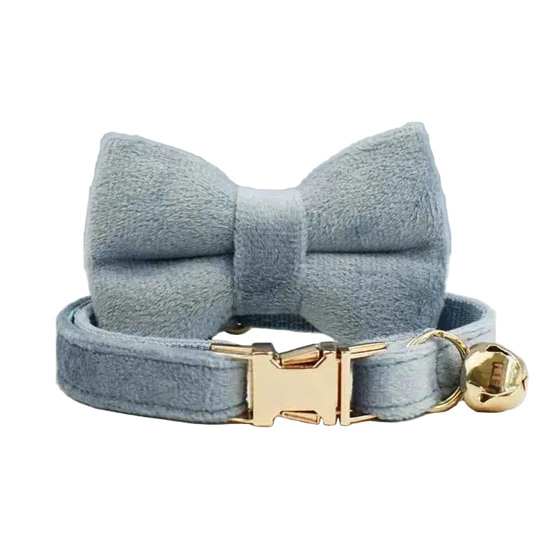 Velvet Bow Cat Collar - Blue - Luxe Whiskers