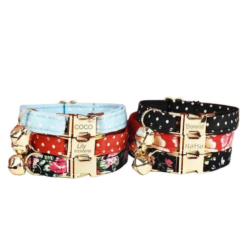 Adjustable Bow Cat Collar - S for Neck 16-26cm, Blue Pokodot Collar