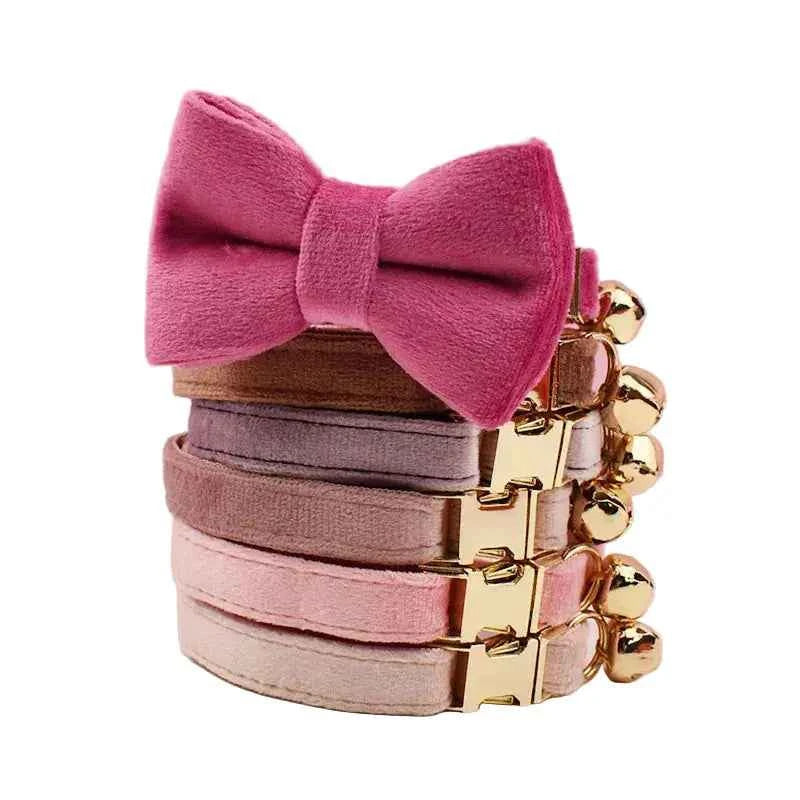 Velvet Bow Cat Collar - Pink - Luxe Whiskers