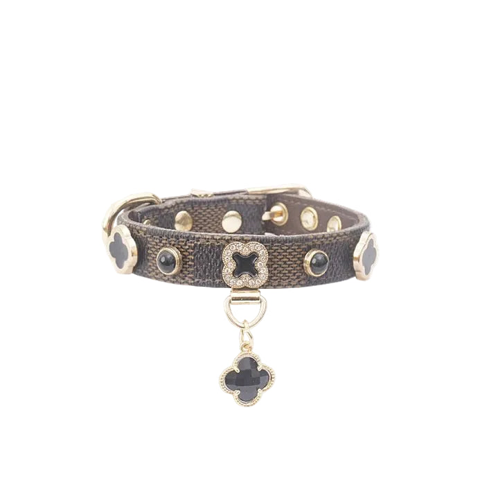 Leather Clover Cat Collar