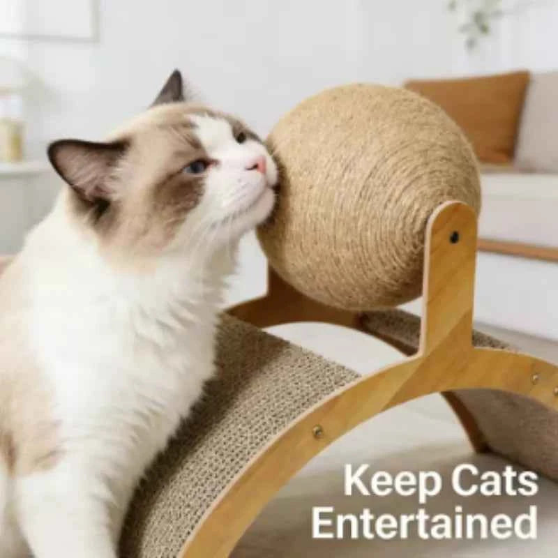2 In 1 Wooden Cat Scratching Sisal Ball