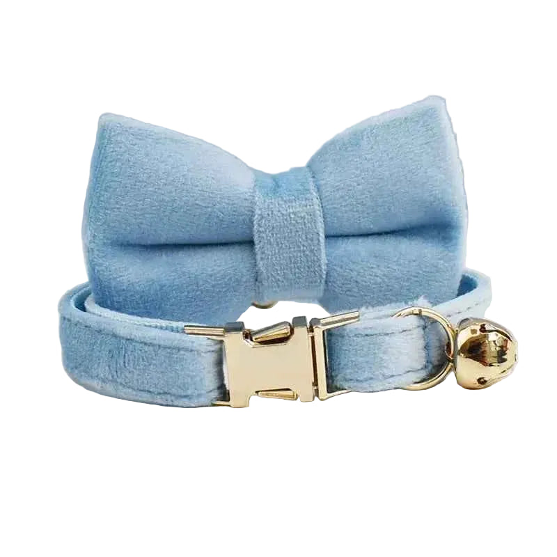 Velvet Bow Cat Collar - Blue - Luxe Whiskers
