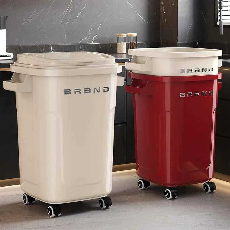 Household wheeled kitchen trash can with large capacity, no need to bend over, high appearance level, horizontal type trash can