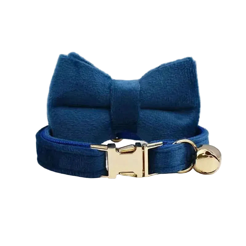 Velvet Bow Cat Collar - Blue - Luxe Whiskers