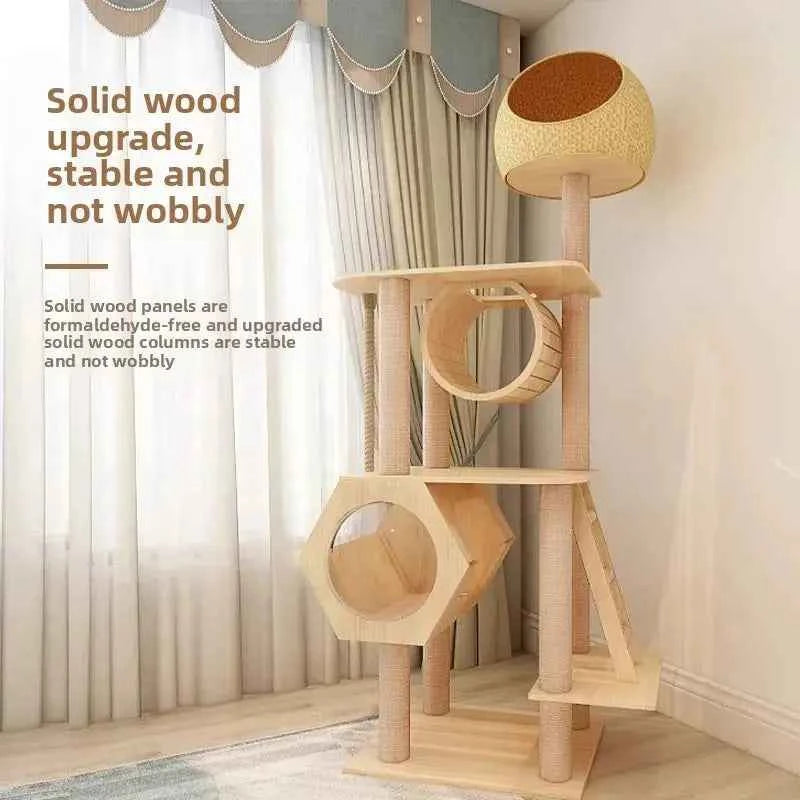 Wooden Cat Tower - With Pod Bed - Luxe Whiskers