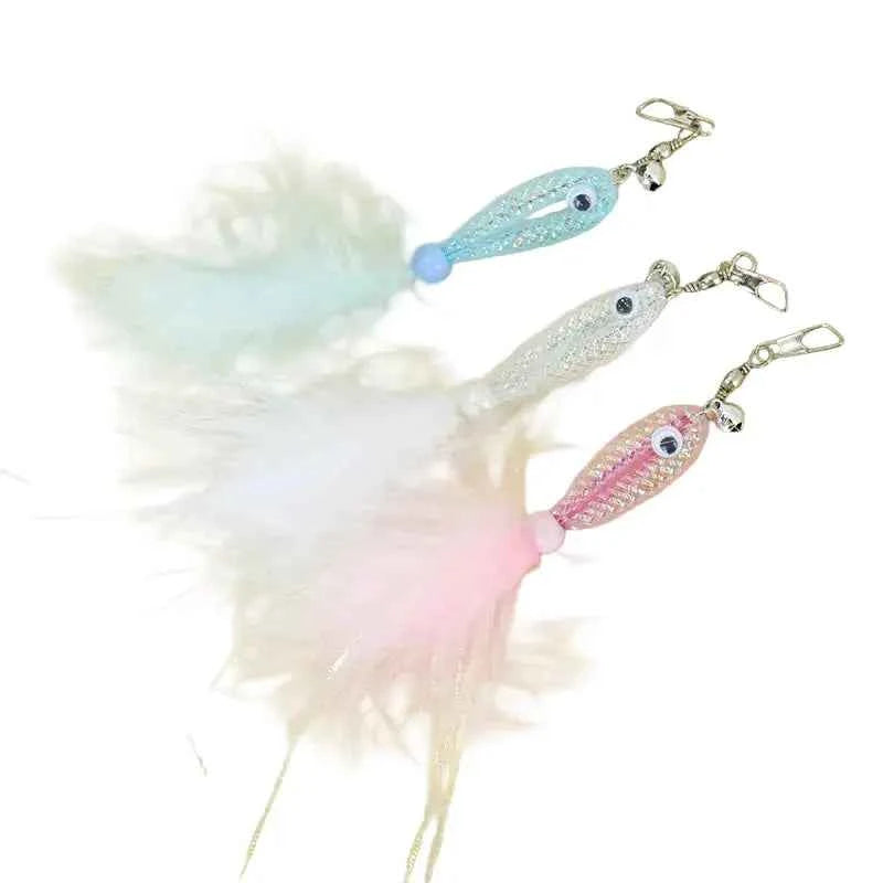 Random Color Cat Teaser Wand with Shiny Fish Replacement Heads - Luxe Whiskers
