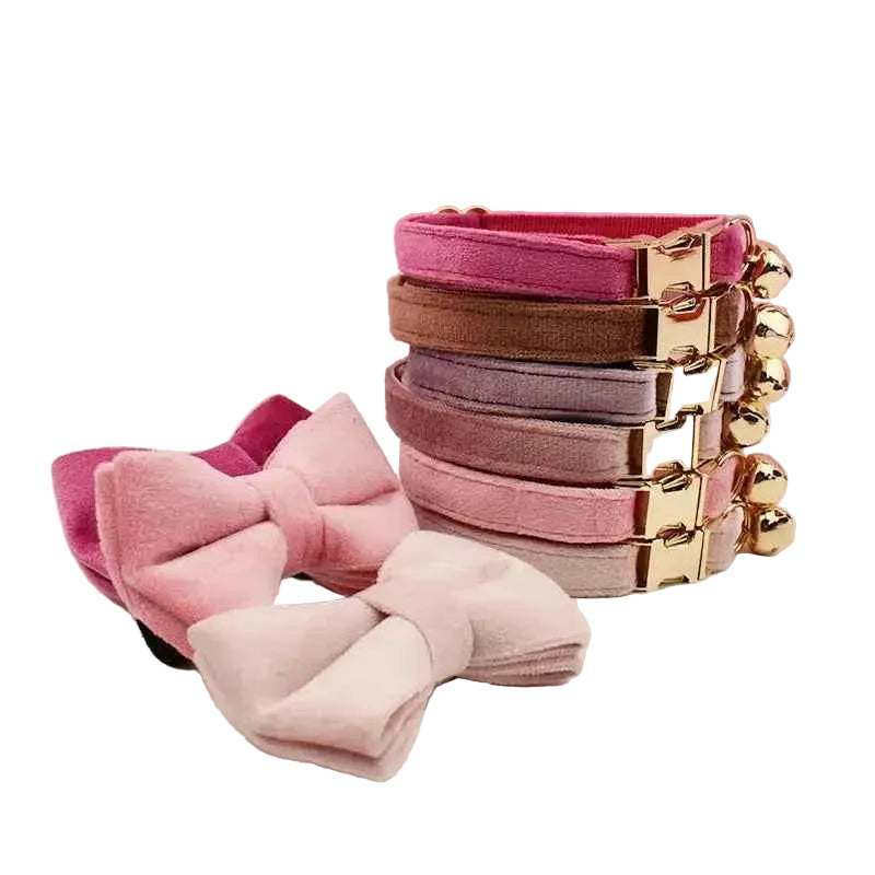 Velvet Bow Cat Collar - Pink - Luxe Whiskers