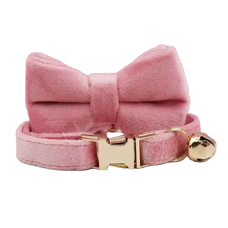 Velvet Bow Cat Collar - Pink - Luxe Whiskers