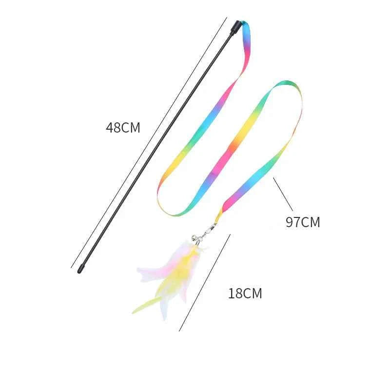 Simulation Feather Interactive Cat Toy Satin Ribbon Bell Cat Stick Toys Kitten Playing Teaser Wand Toy Cat Supplies Accessories - Luxe Whiskers
