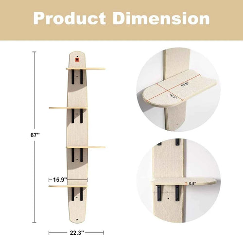 4-Tier Wall Mounted Cat Shelves Climbing Tree, Space Saver Wooden Cat Wall Furniture with Carpeted Perch for Indoor Cats