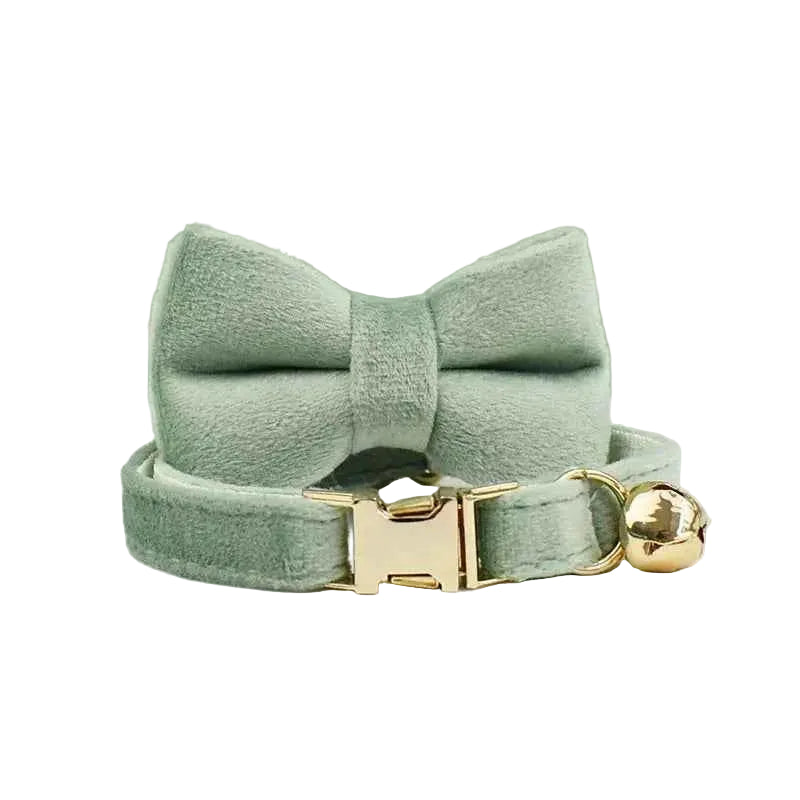 Velvet Bow Cat Collar - Green - Luxe Whiskers