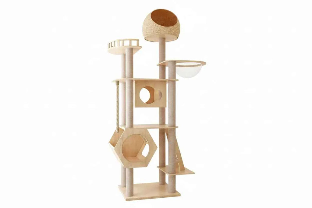 Wooden Cat Tower - With Pod Bed - Luxe Whiskers