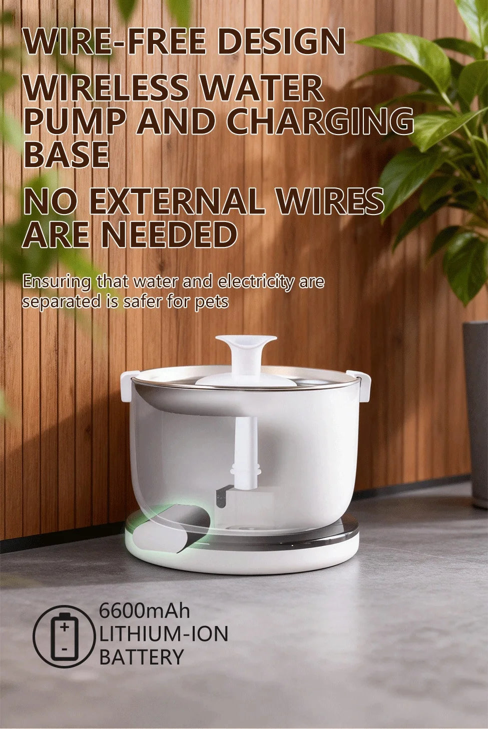 Wireless Cat Water Fountain Auto Sensor Drinking Fountain Quiet Pump 2.5L Pet Water Dispenser for Cats Dog Stainless Steel Tray Luxe Whiskers