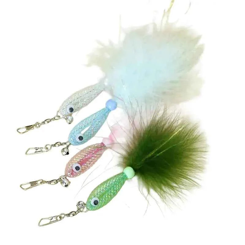 Random Color Cat Teaser Wand with Shiny Fish Replacement Heads - Luxe Whiskers