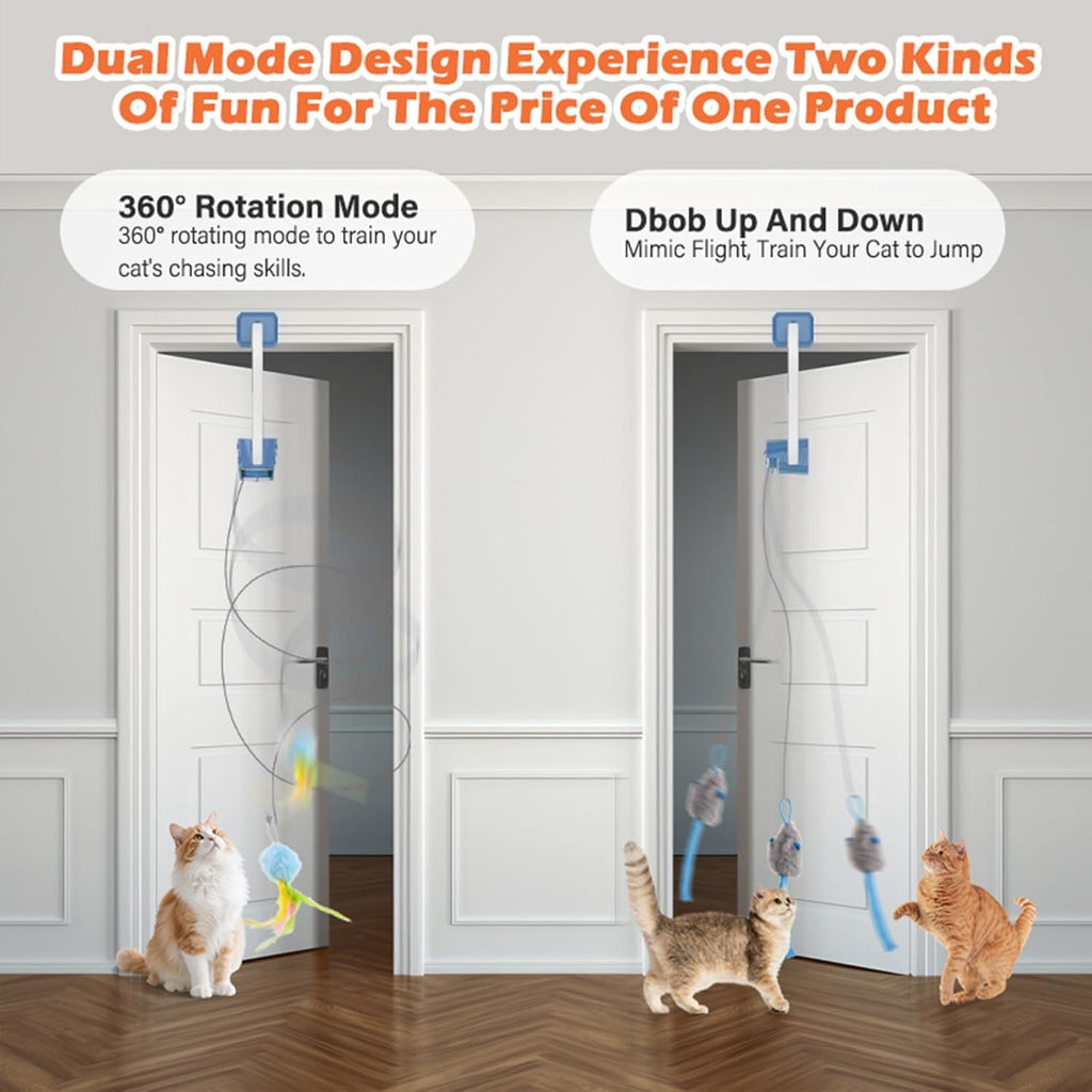 Rechargeable Electric Cat Teaser with Remote: Interactive 2-Mode Door Clip Toy for Australian Cats’ Exercise & Fun (Blue) Luxe Whiskers