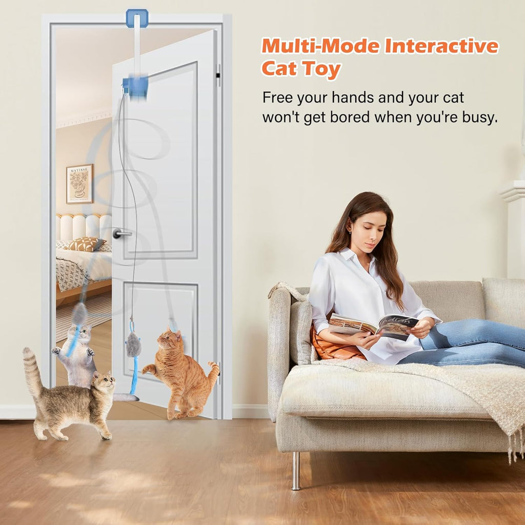 Rechargeable Electric Cat Teaser with Remote: Interactive 2-Mode Door Clip Toy for Australian Cats’ Exercise & Fun (Blue) Luxe Whiskers