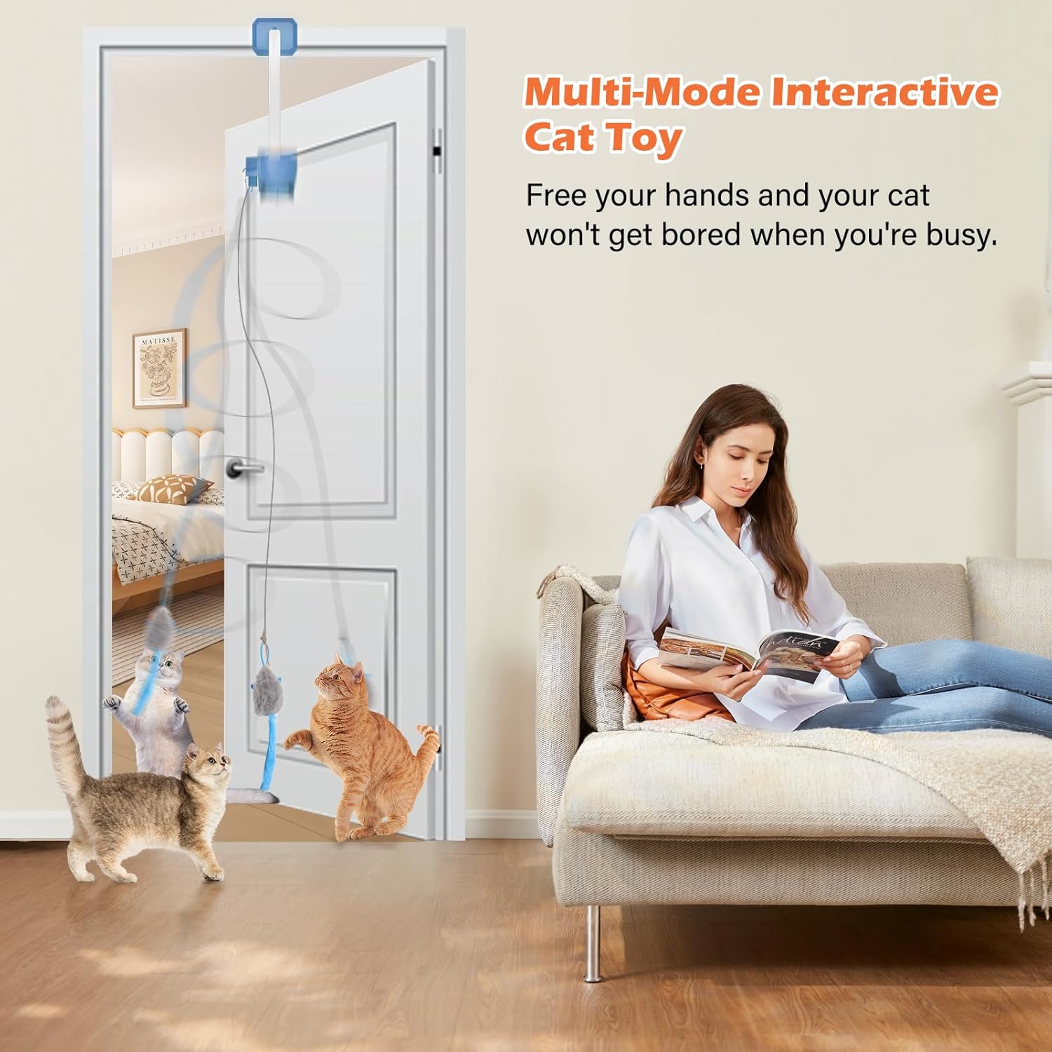 Rechargeable Electric Cat Teaser with Remote: Interactive 2-Mode Door Clip Toy for Australian Cats’ Exercise & Fun (Blue) Luxe Whiskers
