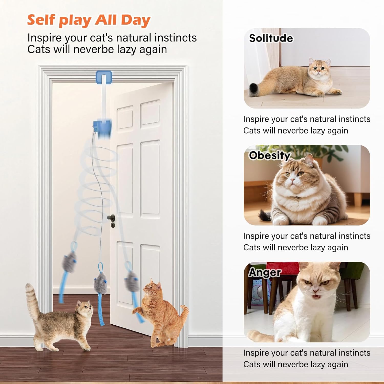 Rechargeable Electric Cat Teaser with Remote: Interactive 2-Mode Door Clip Toy for Australian Cats’ Exercise & Fun (Blue) Luxe Whiskers