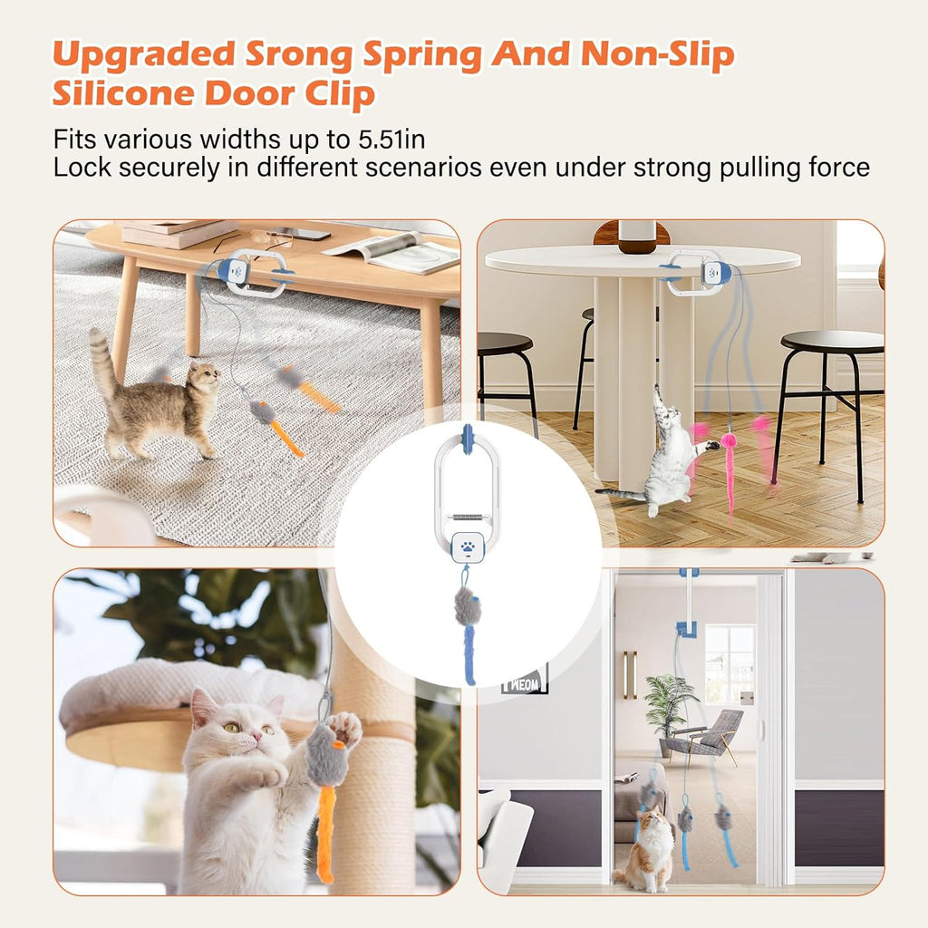 Rechargeable Electric Cat Teaser with Remote: Interactive 2-Mode Door Clip Toy for Australian Cats’ Exercise & Fun (Blue) Luxe Whiskers