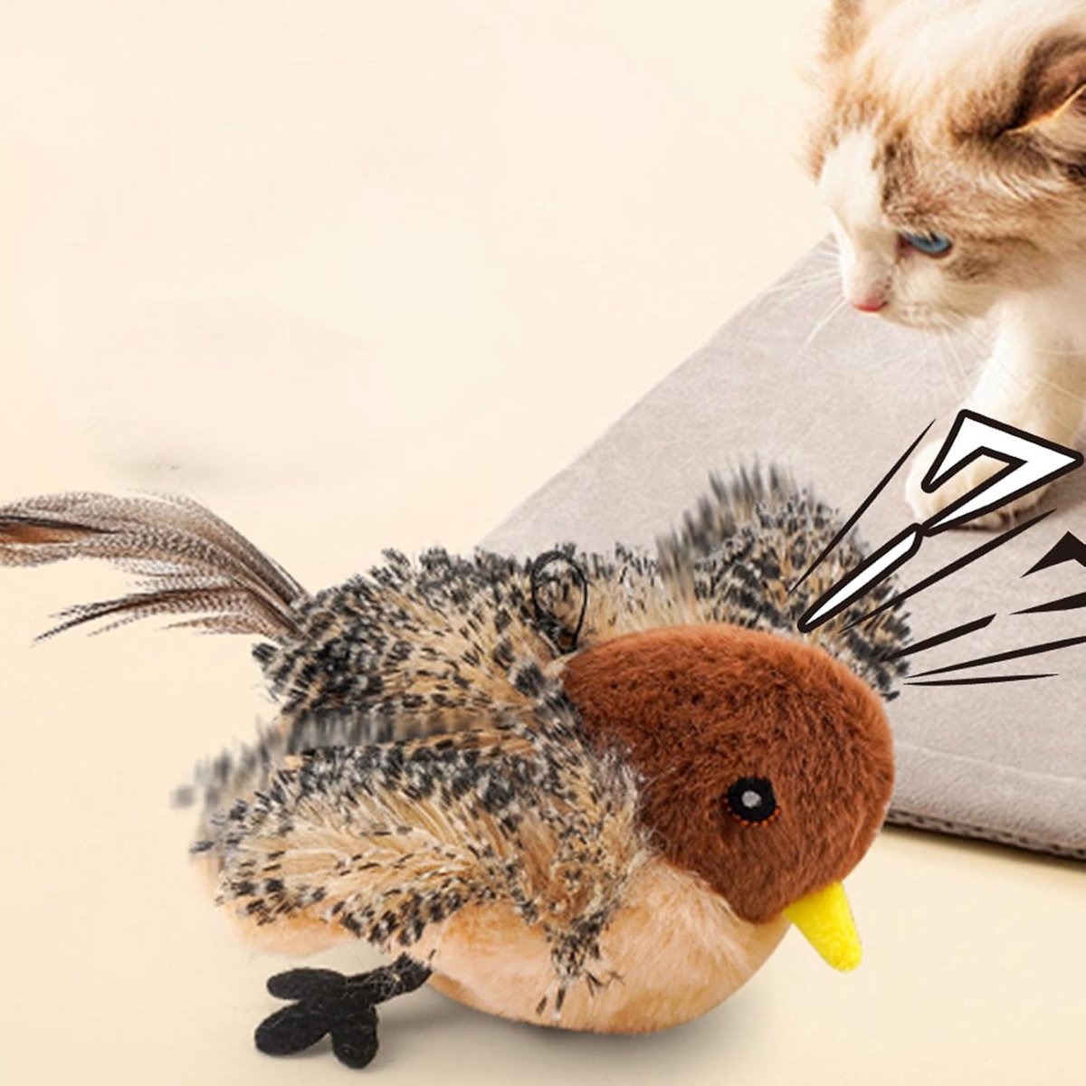 Cat Toys - Cat Toys with Catnip - Flappy Bird Cat Toy for Indoor Cats - Rechargeable - Electric Cat Toys - With Sound - Plush Sports Toy for Kittens - Pic Luxe Whiskers