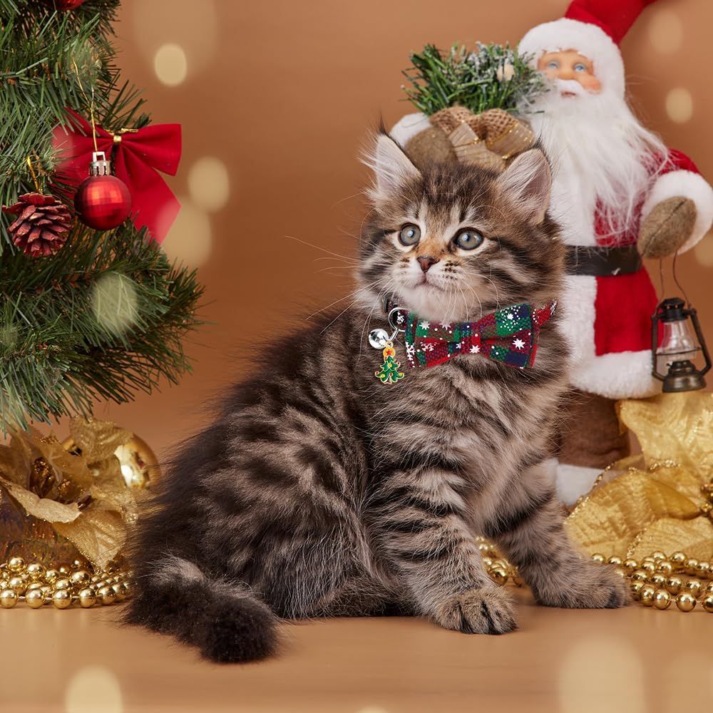 4 Pack Christmas Cat Collars with Adjustable Breakaway Bow Tie Bell Plaid Snowflake Xmas Pet Supplies for Cats - Luxe Whiskers